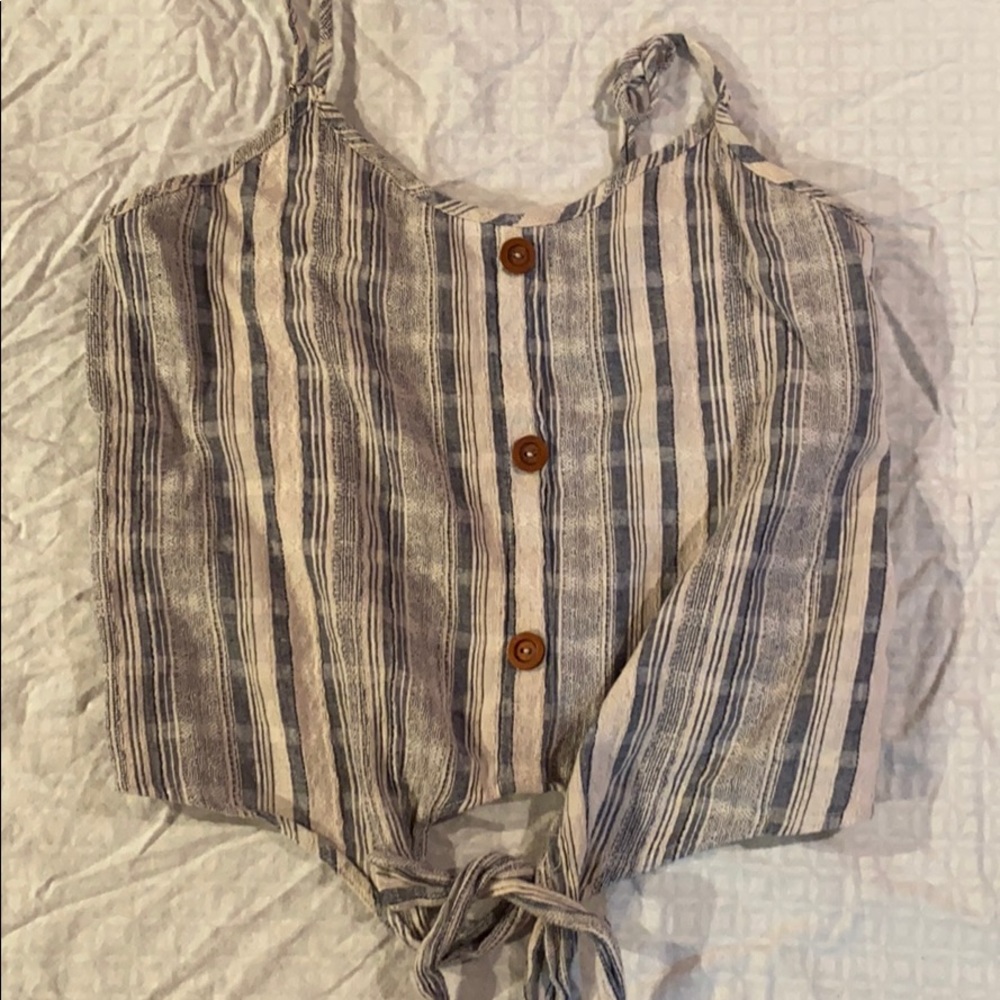 cream and blue button down tank